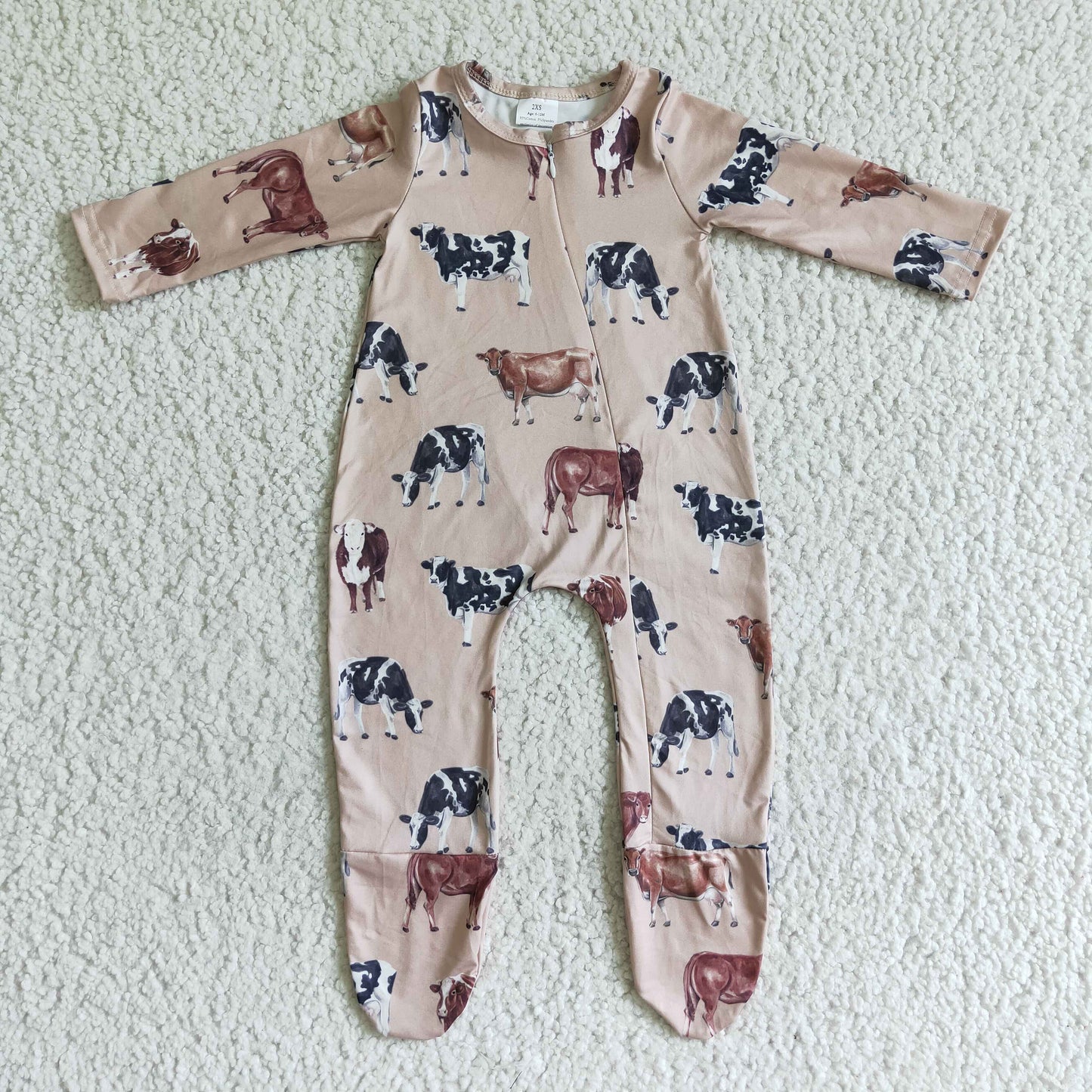(Promotion)Baby cow print FOOTED fall zipper romper LR0073