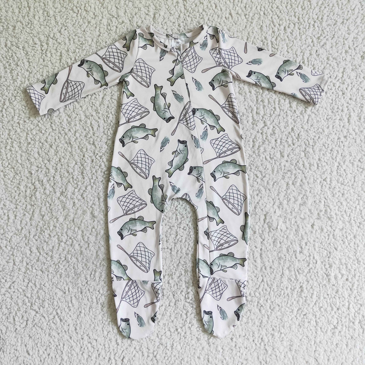(Promotion)Baby fishing print fall FOOTED romper LR0100