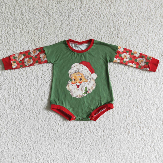 (Promotion)Santa Green Print Baby Girls Christmas Romper     LR0137