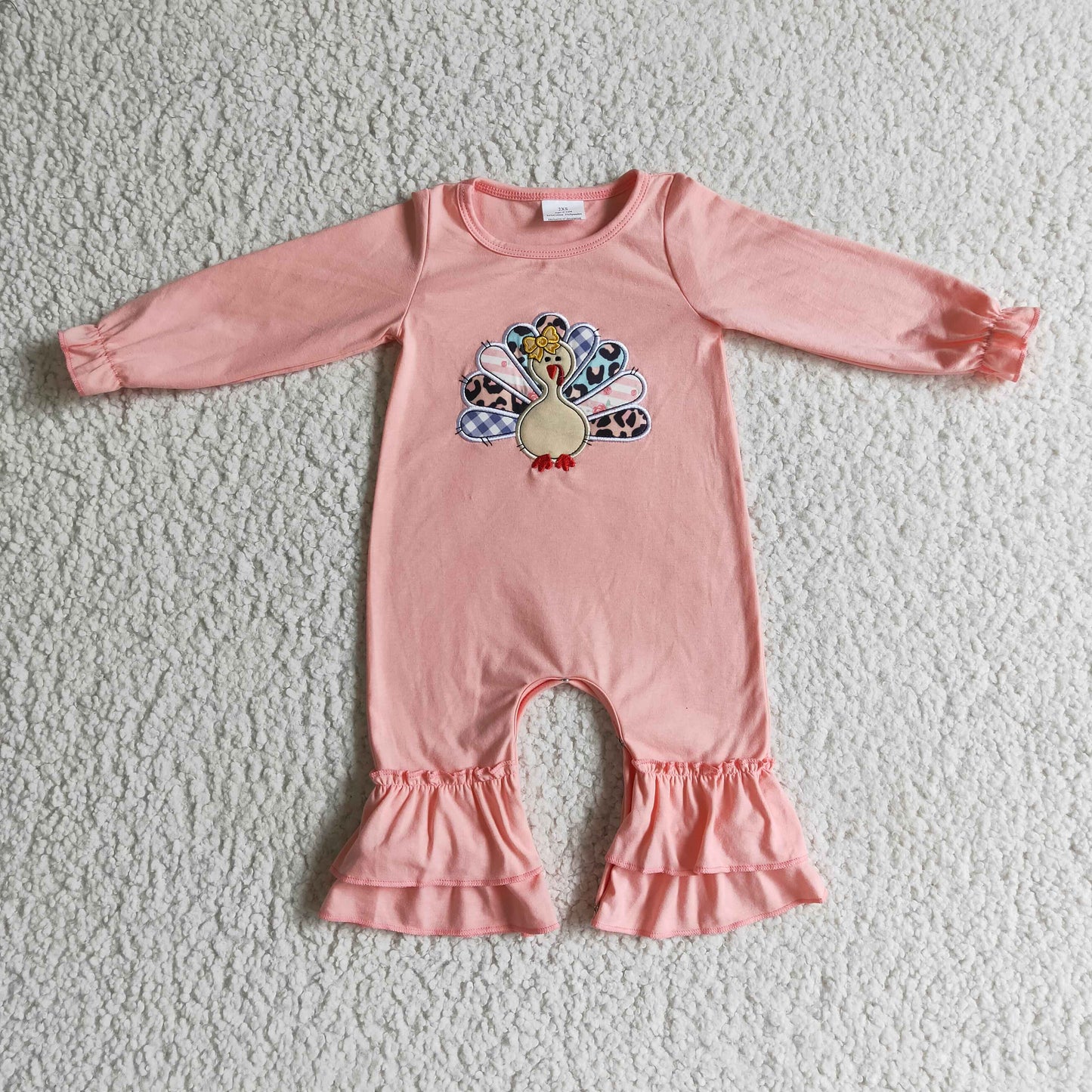 Girls turkey embroidery Thanksgiving romper LR0146