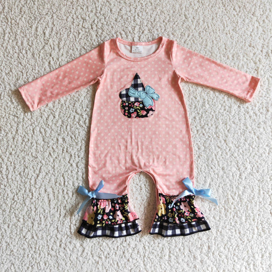 Girls pink floral punpkin romper       LR0147