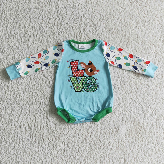 (Promotion)LOVE Deer Lights Print Baby Girls Christmas Romper     LR0156