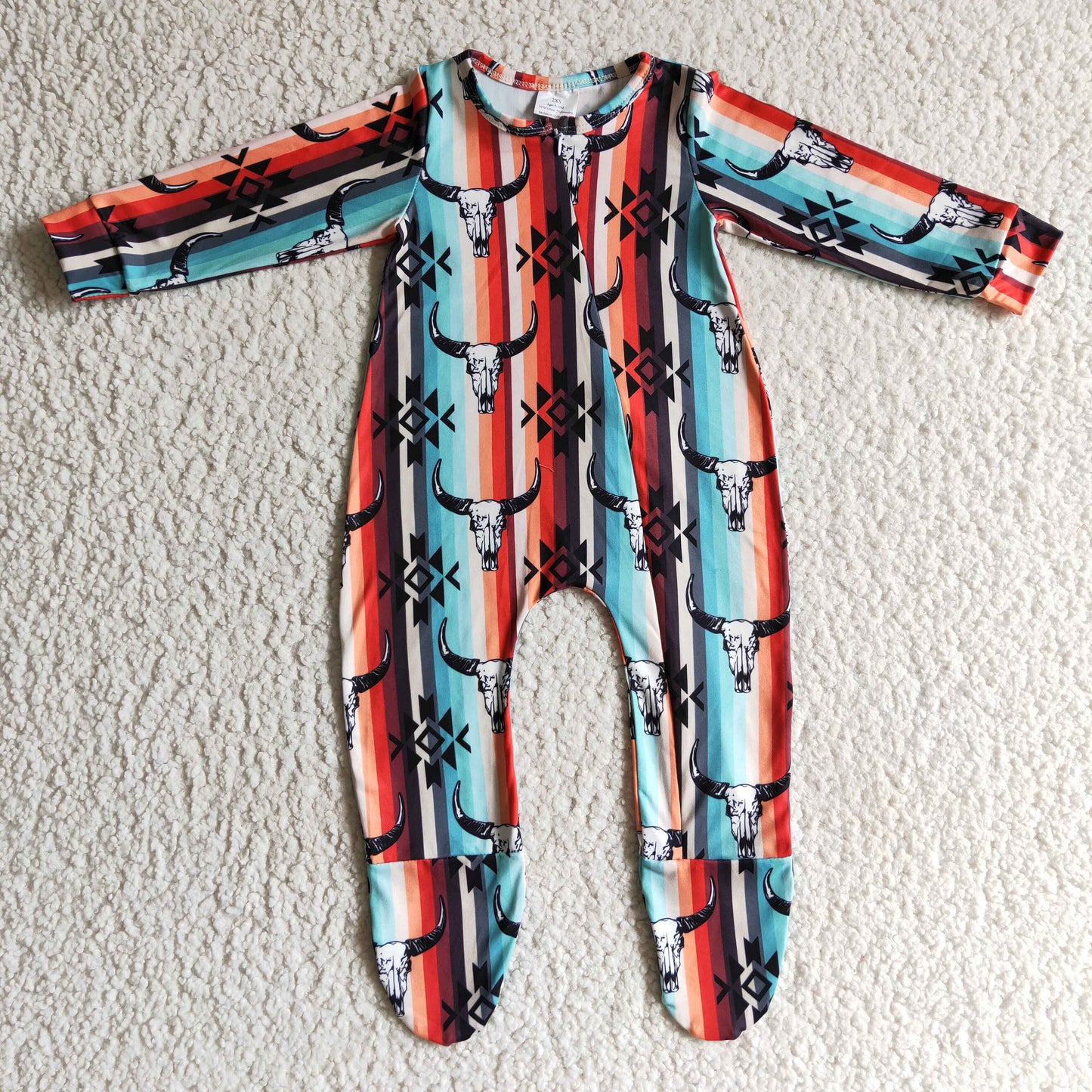 (Promotion)Girls long sleeve western design footed romper LR0169