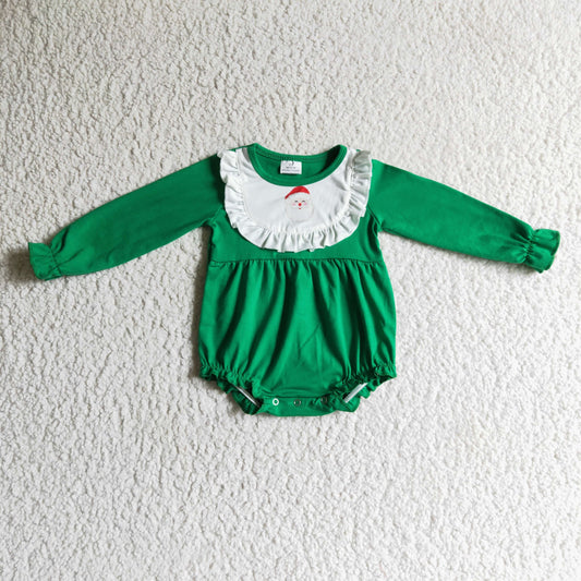 (Promotion)Santa Print Baby Girls Christmas Green Romper     LR0173
