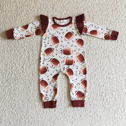 Girls fall Football print romper    LR0178