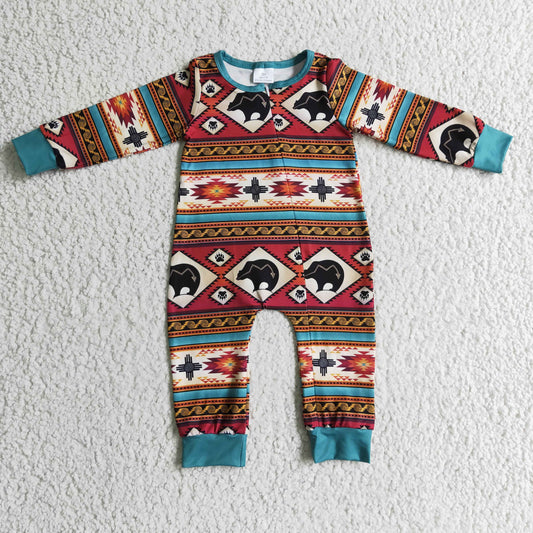 Boys western print zipper romper    LR0183