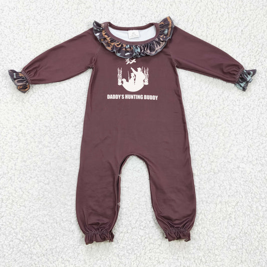 Girls Dady's hunting buddy design fall romper   LR0198
