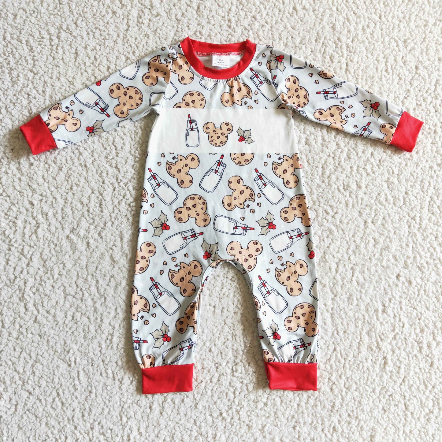 Boys Christmas mouse cookie print romper LR0201