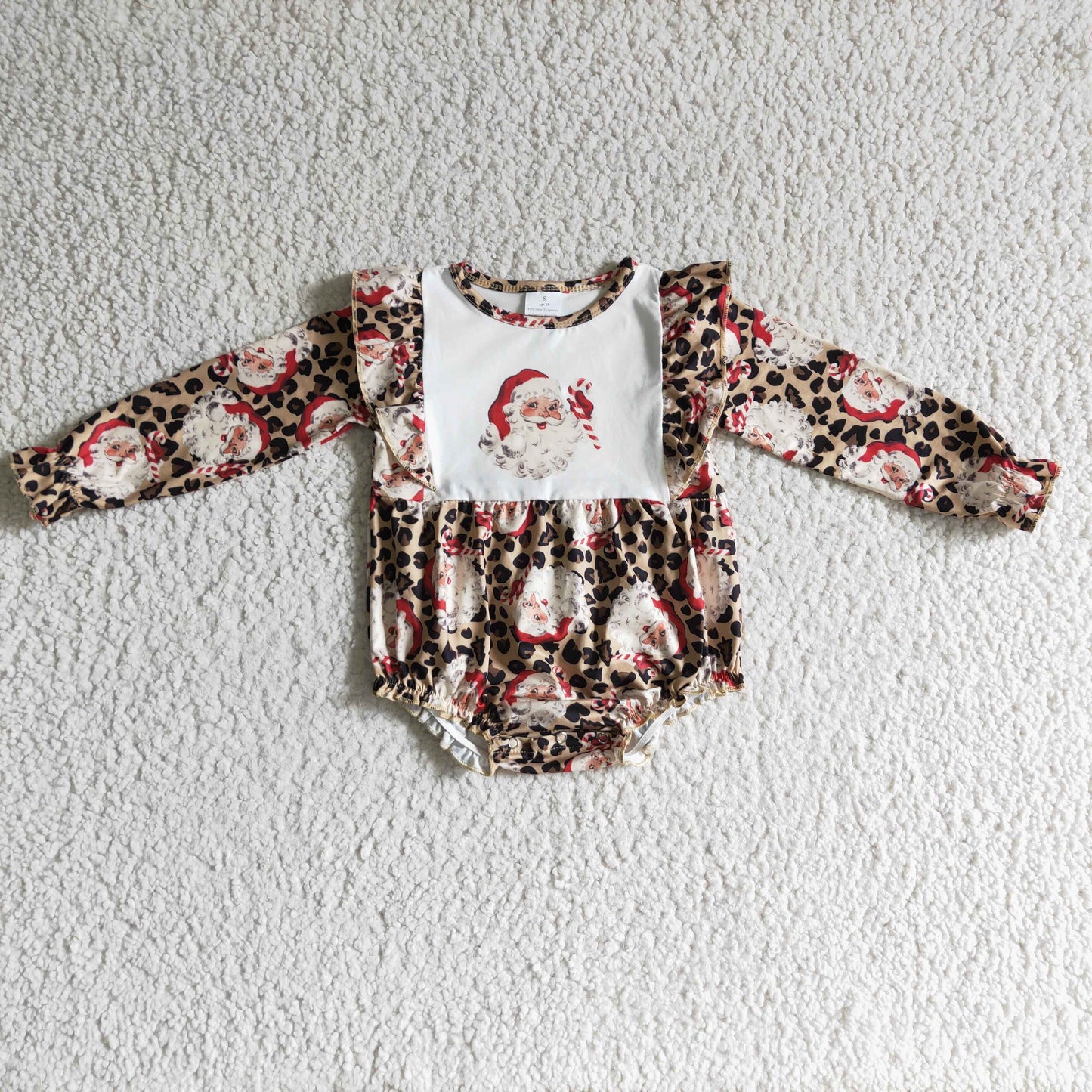 Girls santa leopard print romper LR0202