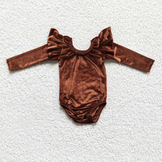 Girls long sleeve brown velvet leotard    LR0207