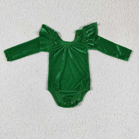 Girls long sleeve green velvet leotard    LR0212