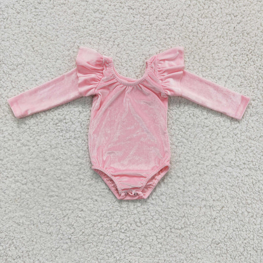 Girls long sleeve pink velvet leotard    LR0213
