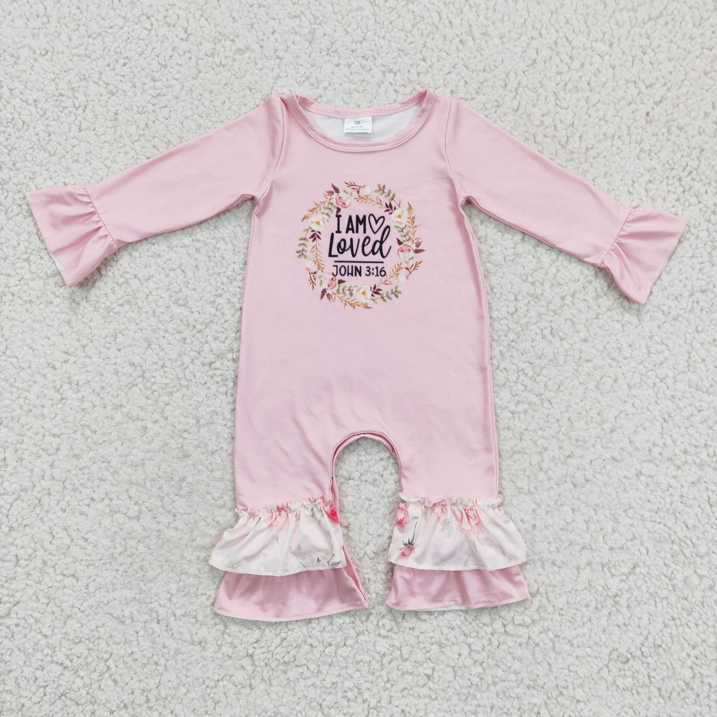 Girls pink floral print romper LR0217