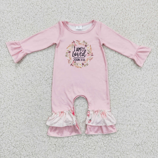 Girls pink floral print romper  LR0217