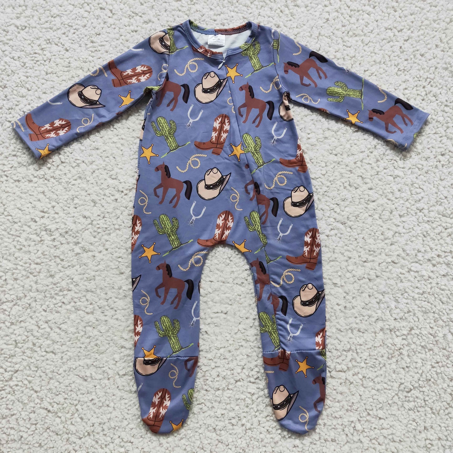 Boys cowboy print FOOTED romper    LR0230
