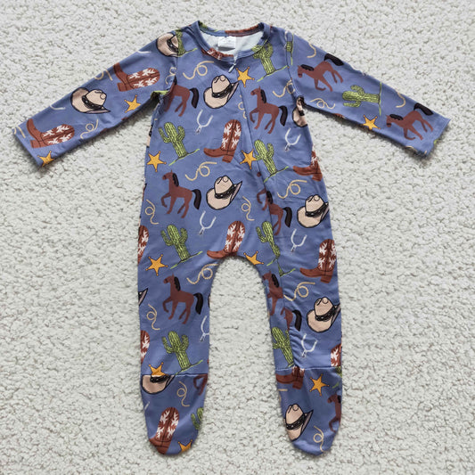 Boys cowboy print FOOTED romper    LR0230