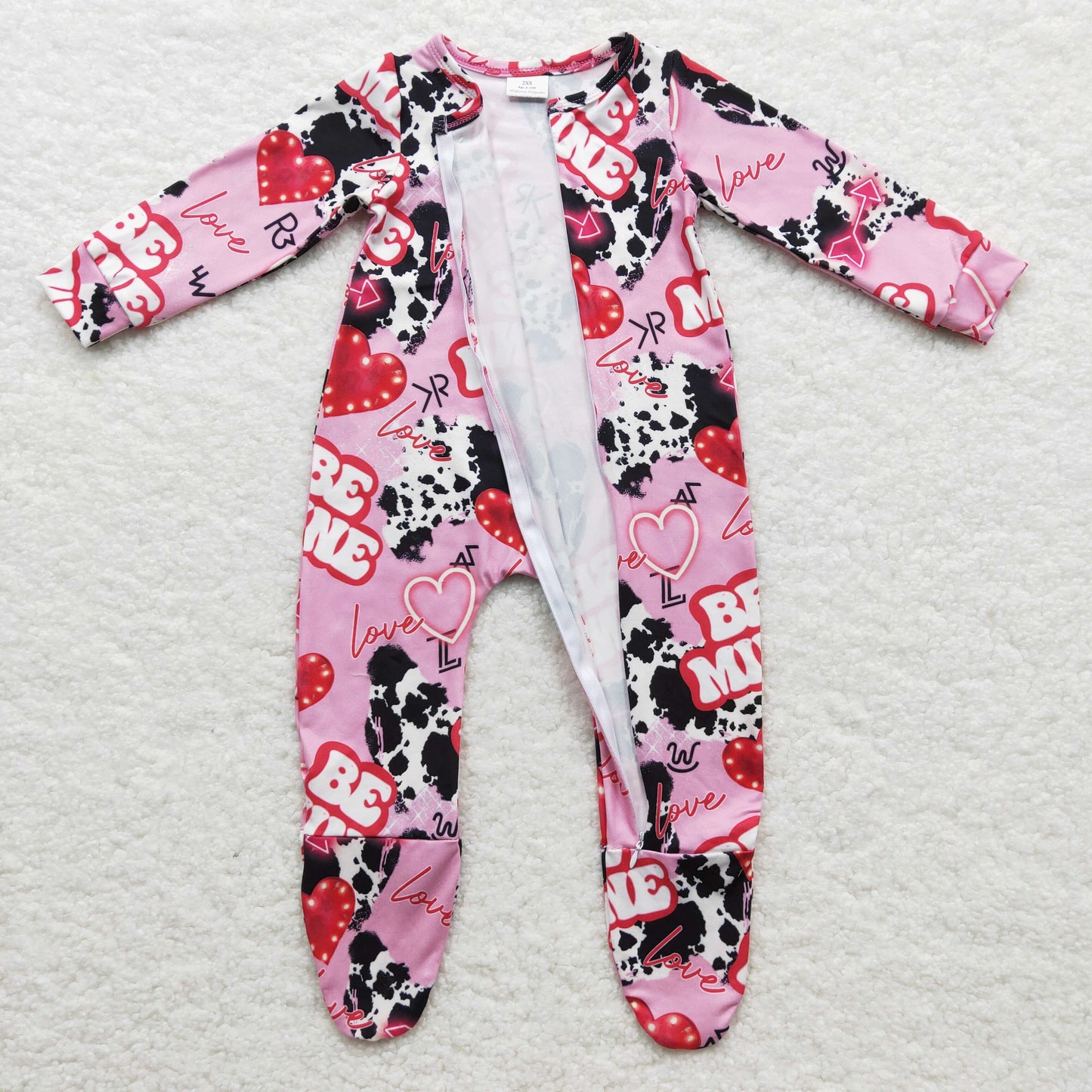 Girls Valentines day print FOOTED romper    LR0235
