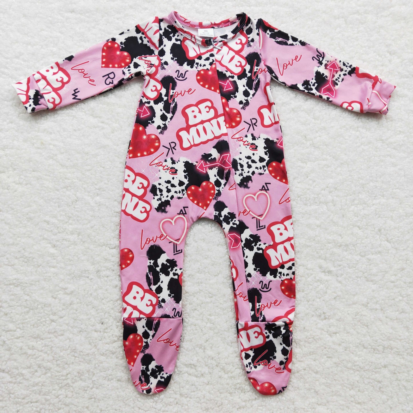 Girls Valentines day print FOOTED romper    LR0235
