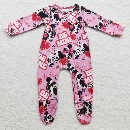 Girls Valentines day print FOOTED romper    LR0235
