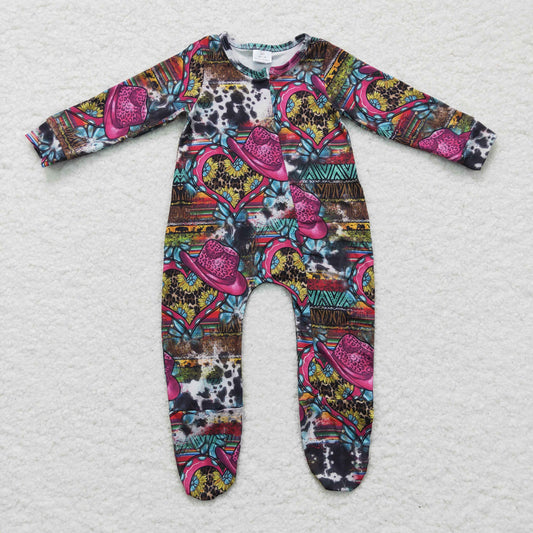 Baby girls western print footie romper  LR0247