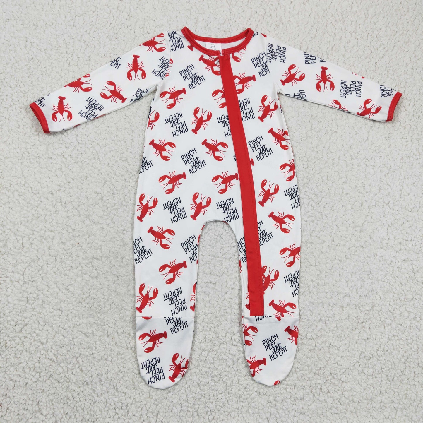Boys crawfish print footie romper LR0257