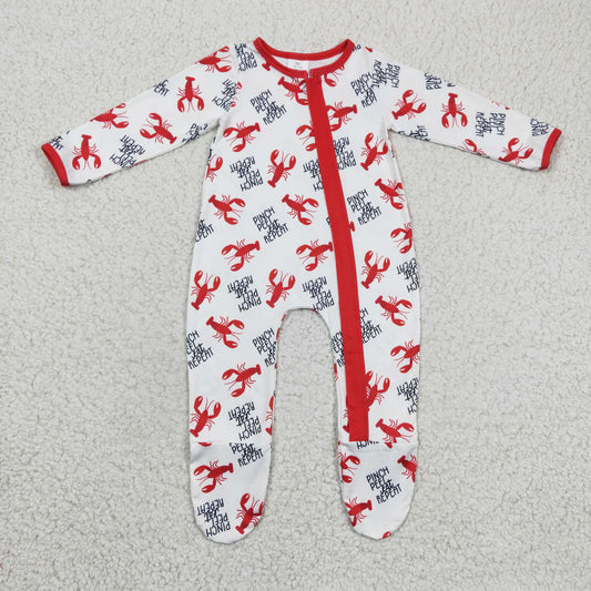 Boys crawfish print footie romper      LR0257