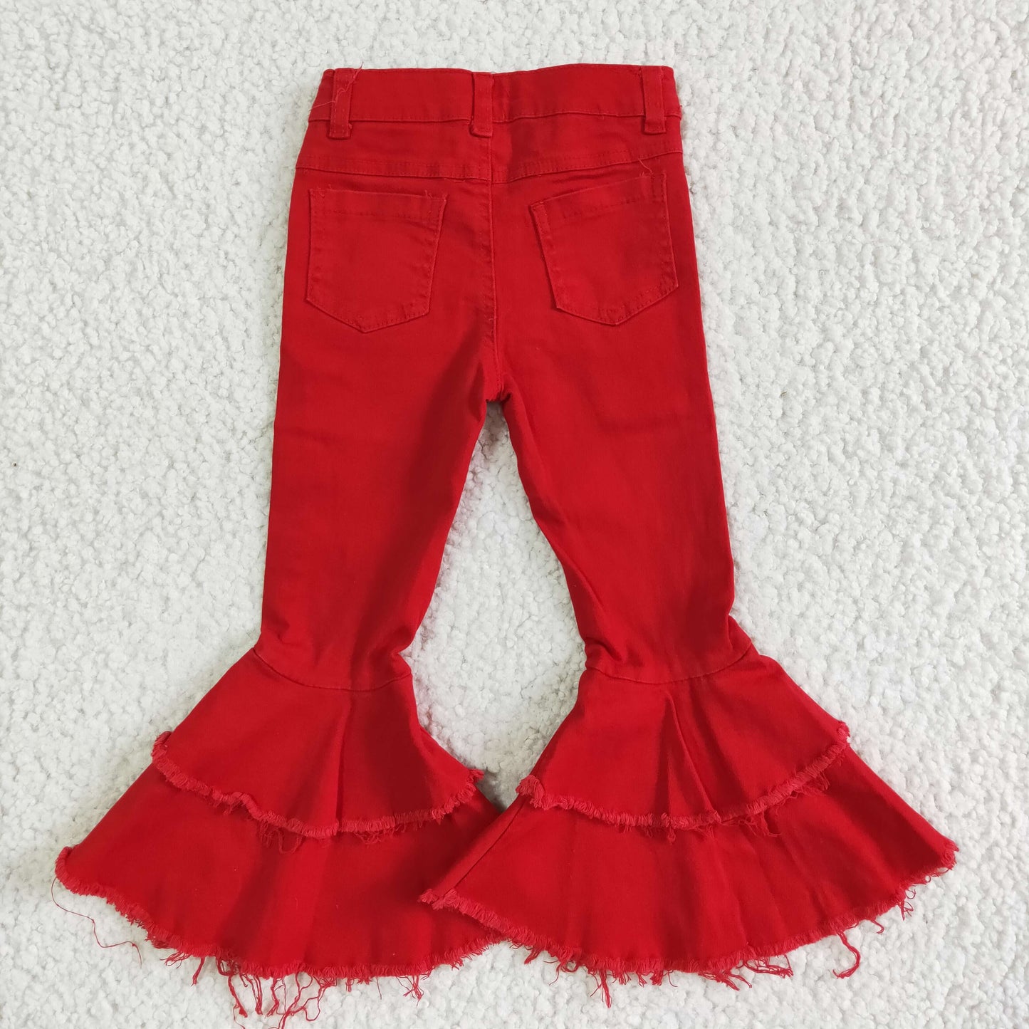 Red denim bell bottom jeans P0006