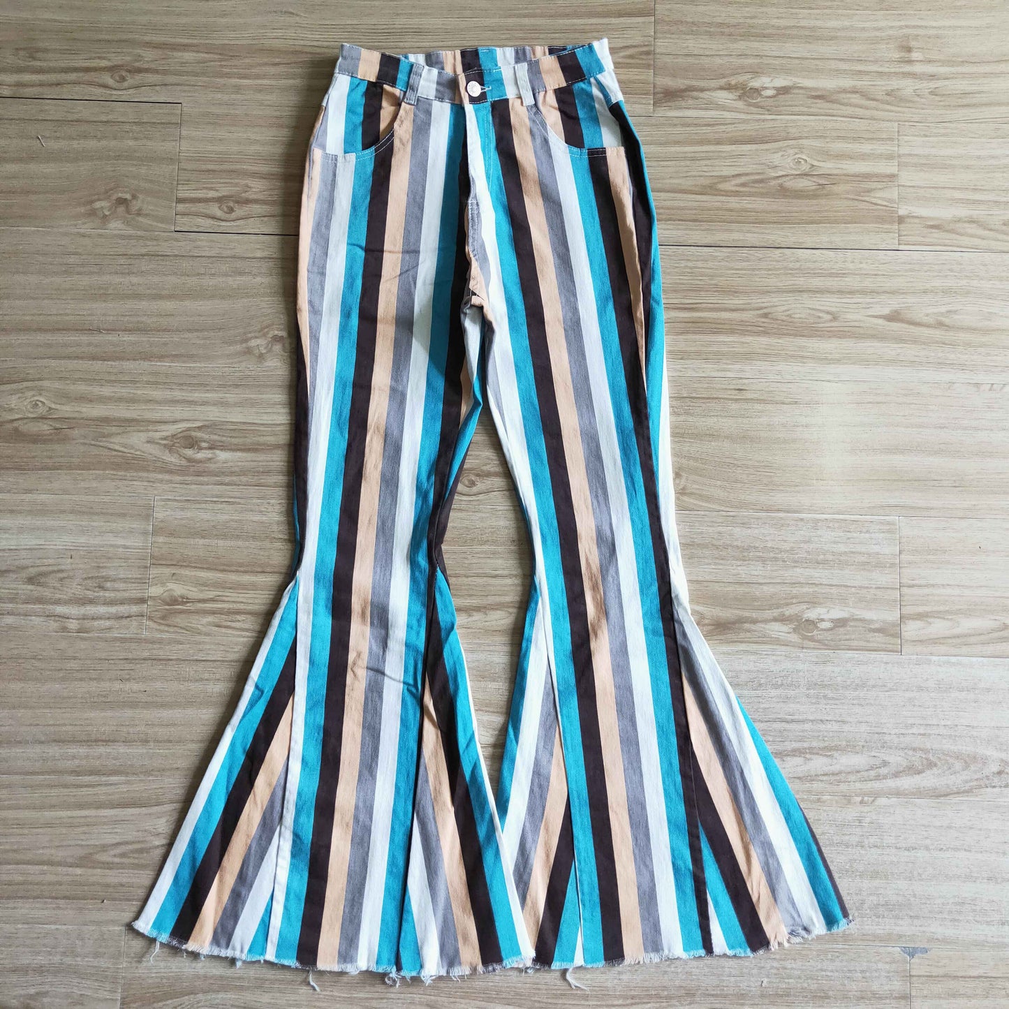 Adult blue stripes danim bell bottom jeans P0009