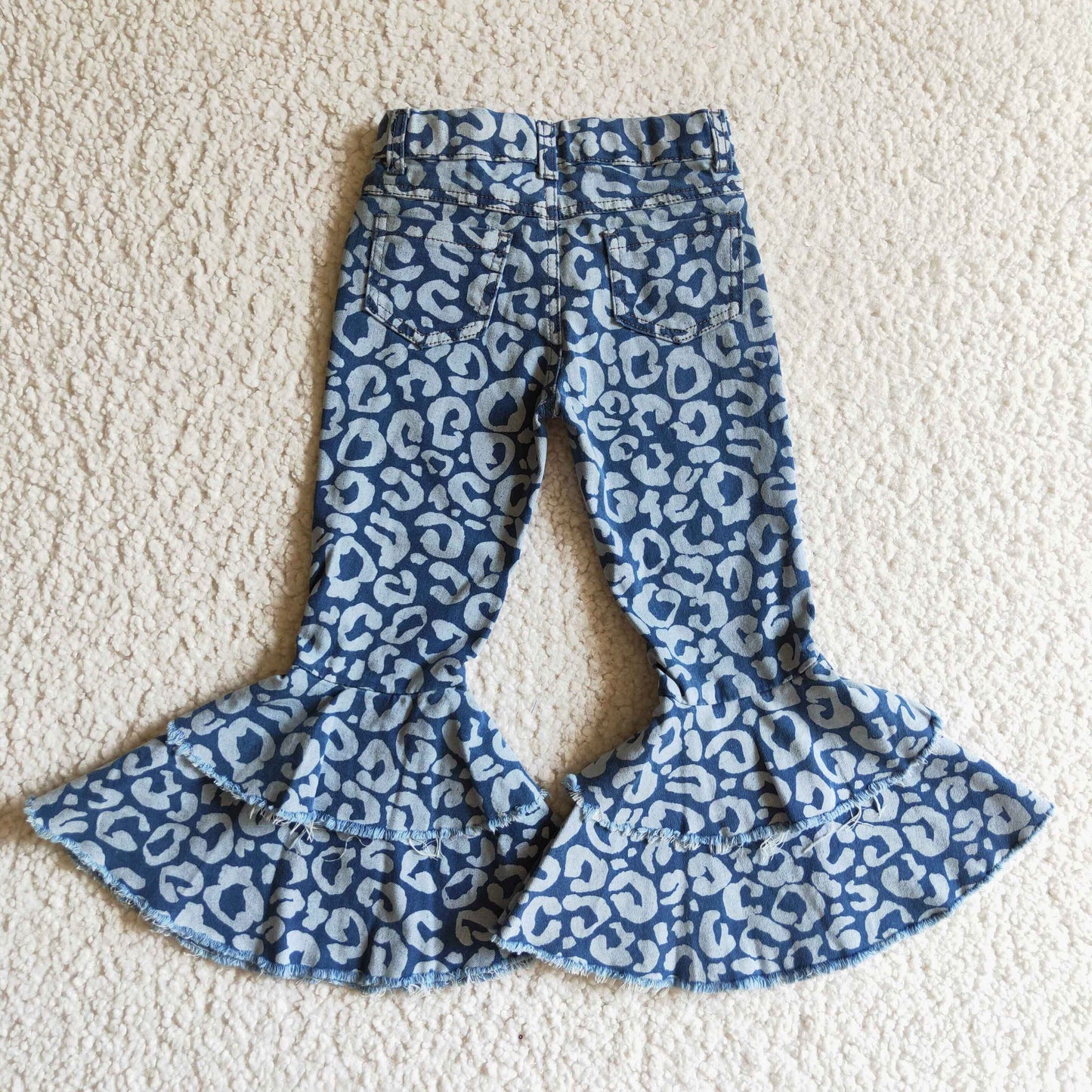 Bell bottom jeans blue leopard print pants P0027