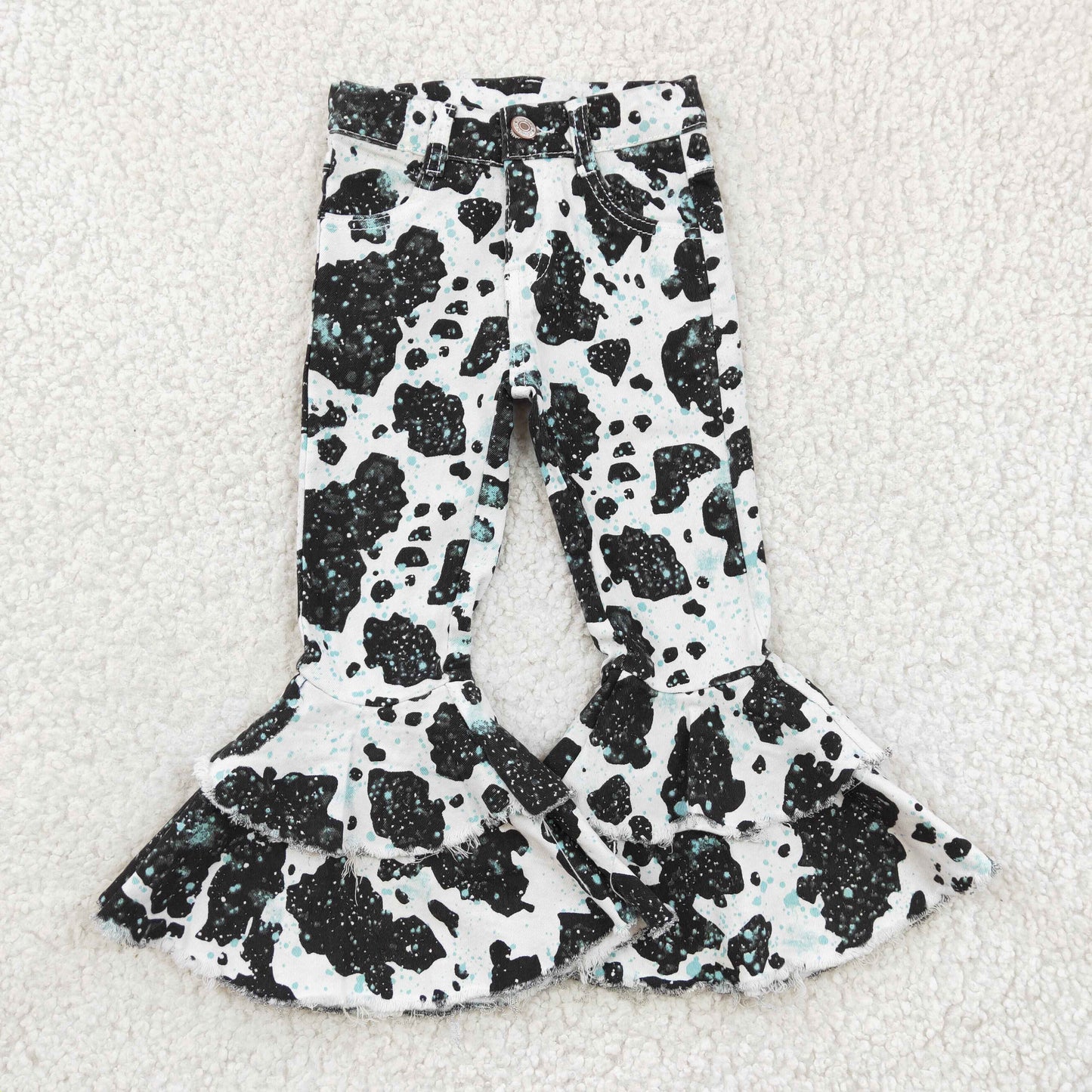 Bell bottom cow print jeans P0031