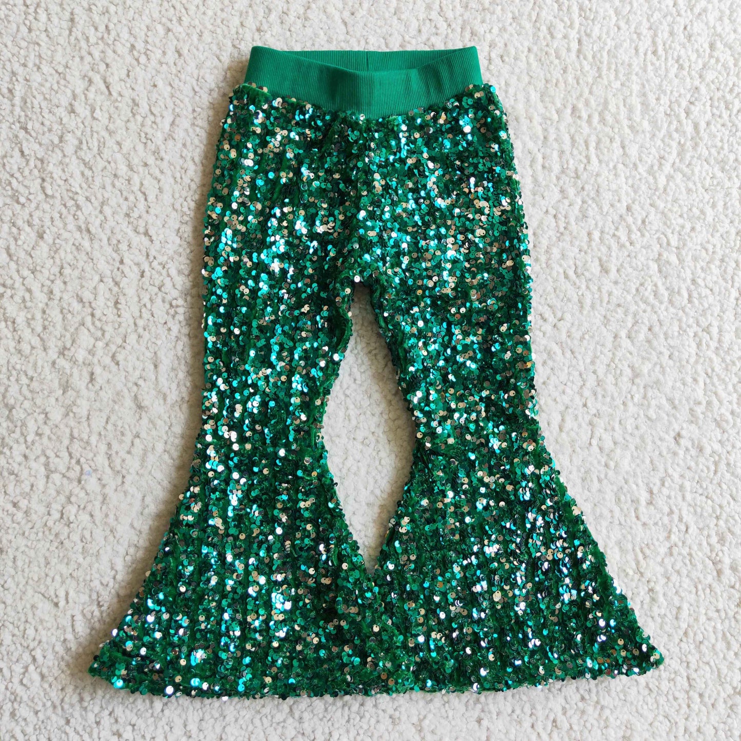 Sequined green sparking bell bottom pants P0033