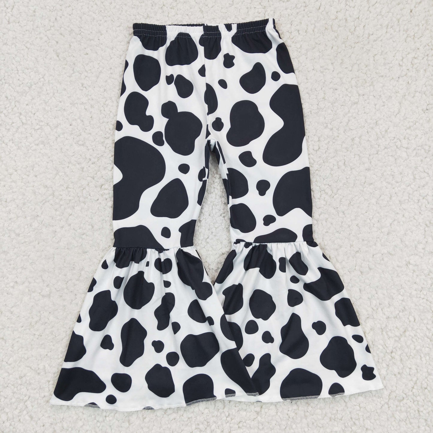 Girls black tassel top cow print bell pants outfits GSPO0301