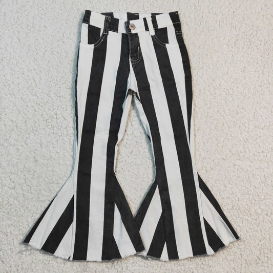 Bell bottom black stripes print jeans  P0046