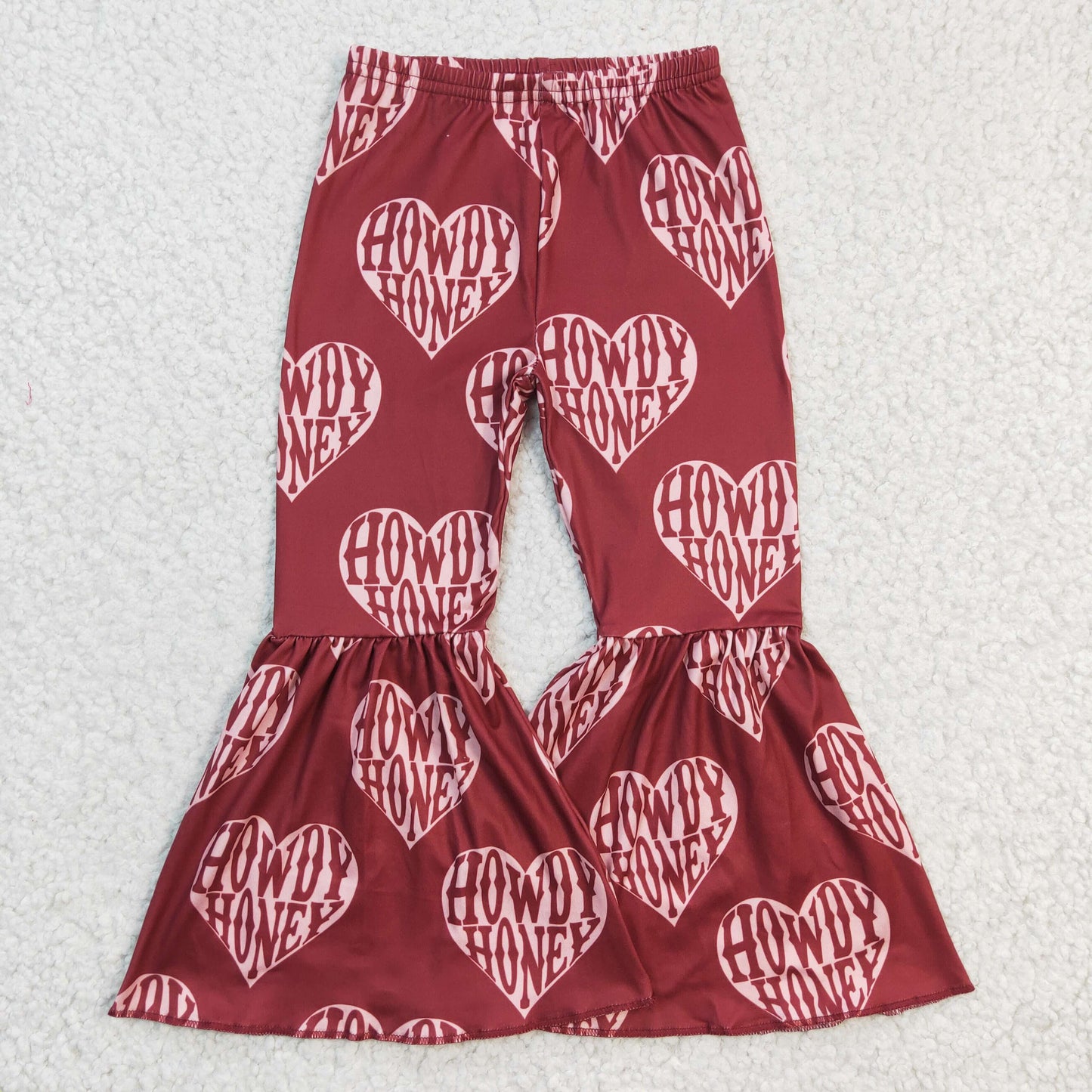 Girls HOWDY heart print bell bottom Western pants P0052
