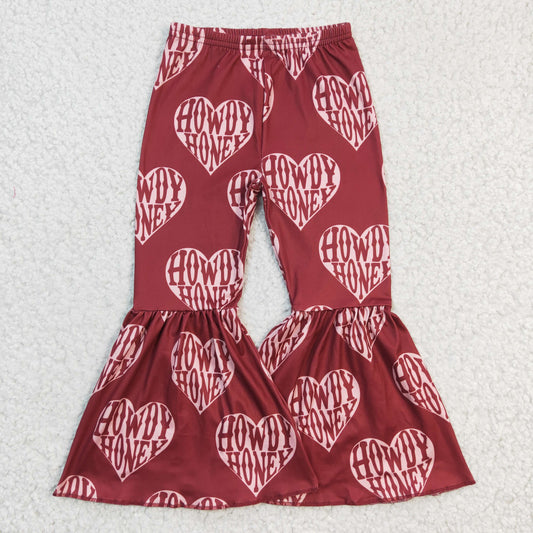 Girls HOWDY heart print bell bottom Western pants   P0052