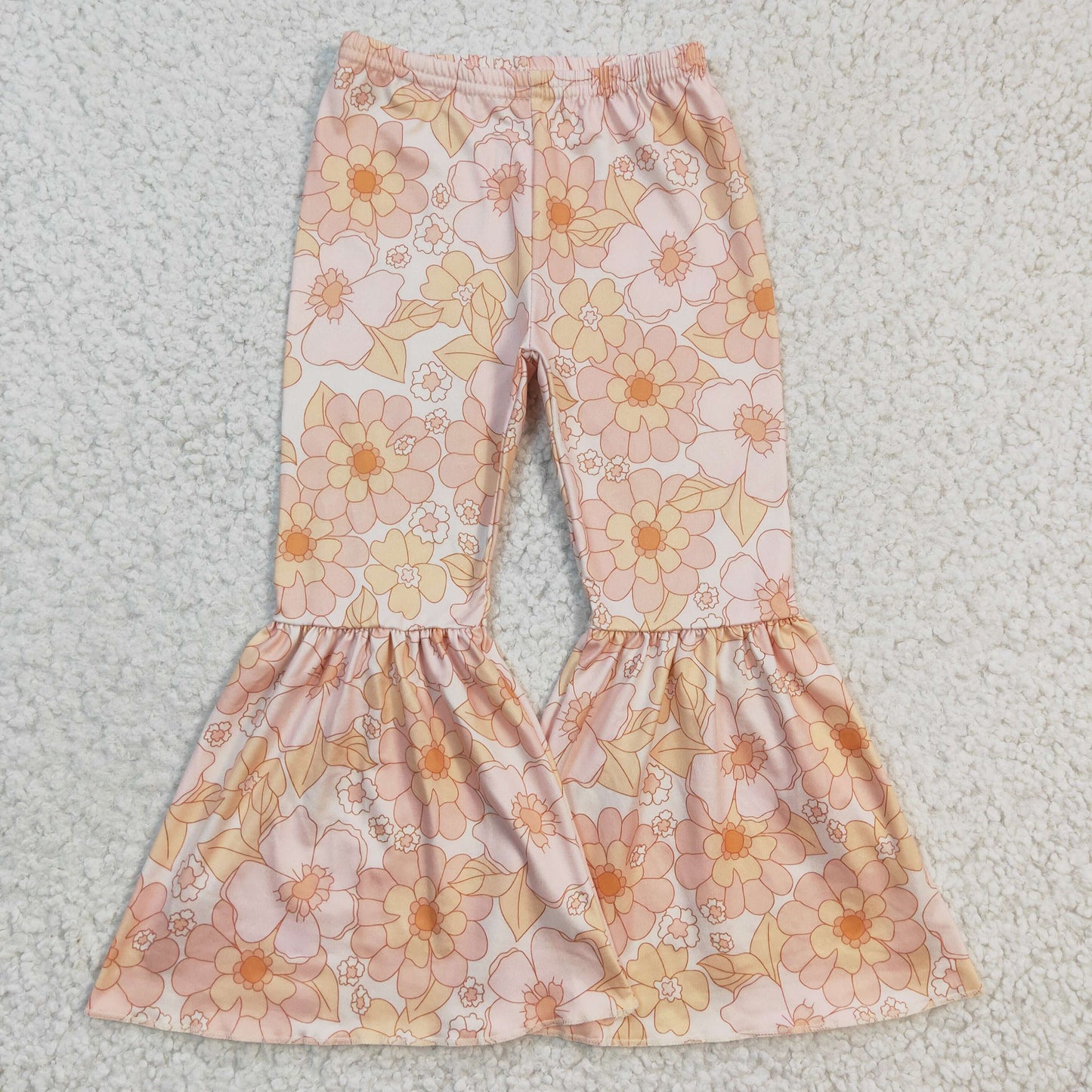 Girls orange flowers print bell pants P0054