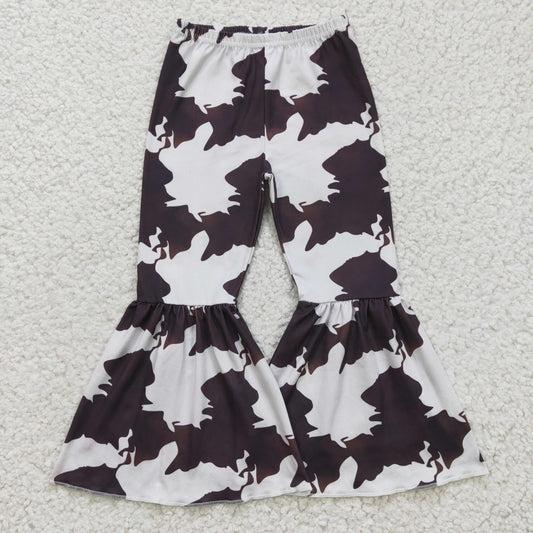 Girls western cow print bell bottom Western pants   P0056
