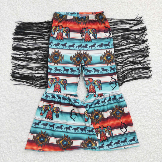 Girls stripes print tassels western bell bottom pants   P0081
