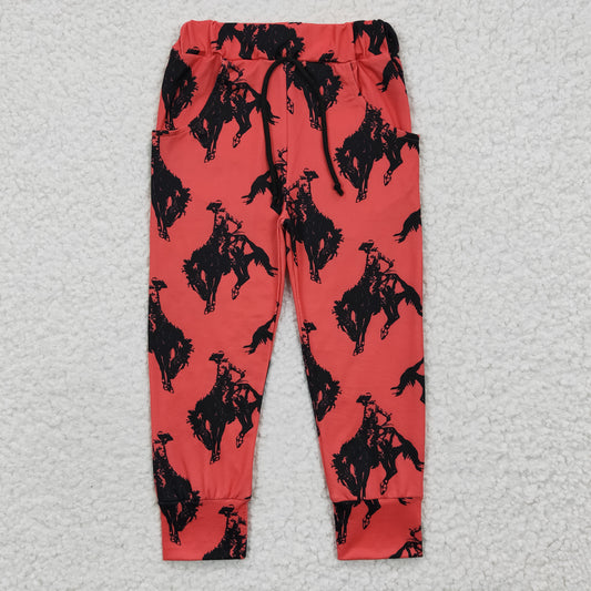 Kids red rodeo print western pants P0088