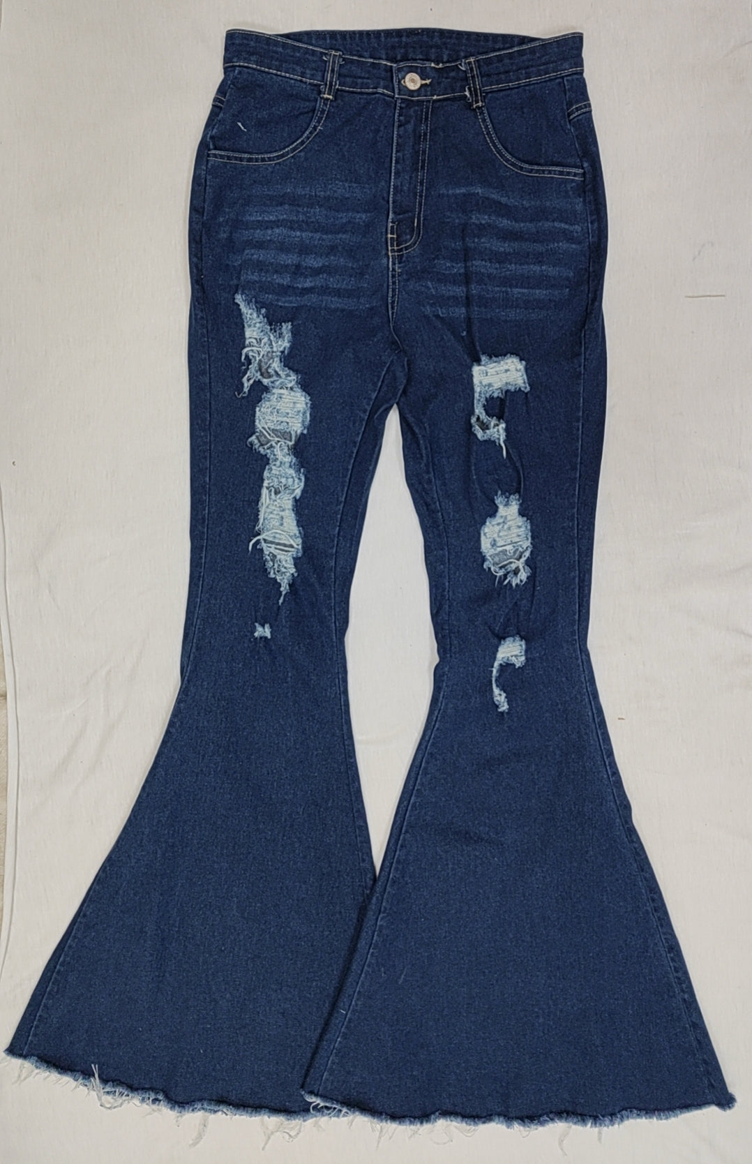 Adult navy denim Hole bell bottom jeans P0118