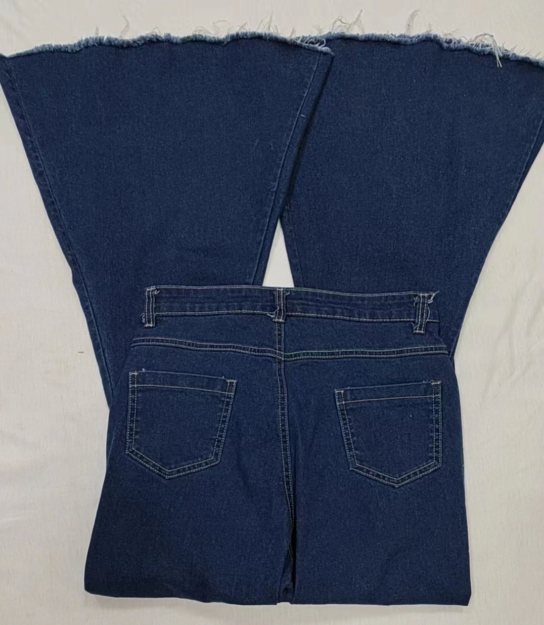Adult navy denim Hole bell bottom jeans P0118