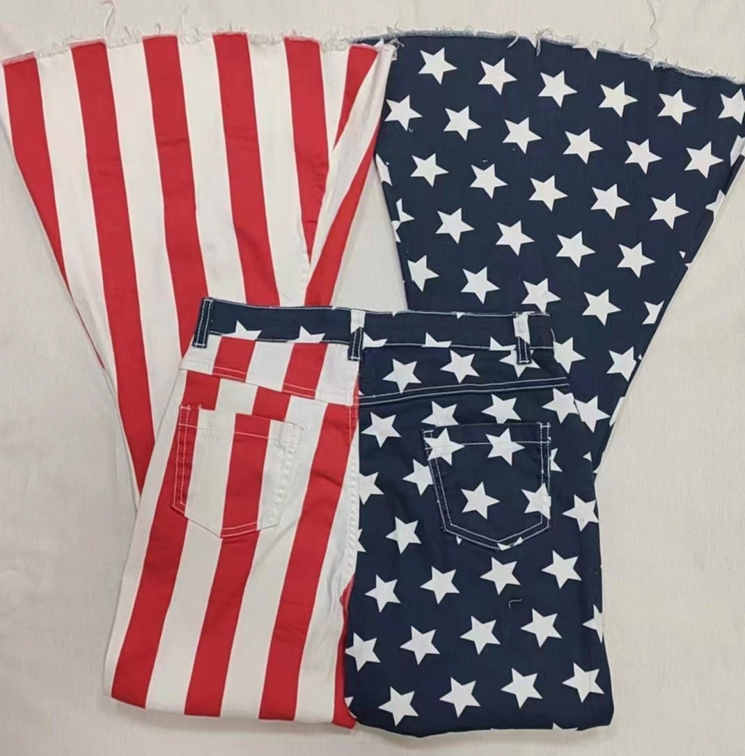 P0119 Adult star & stripes denim 4th of July bell bottom jeans