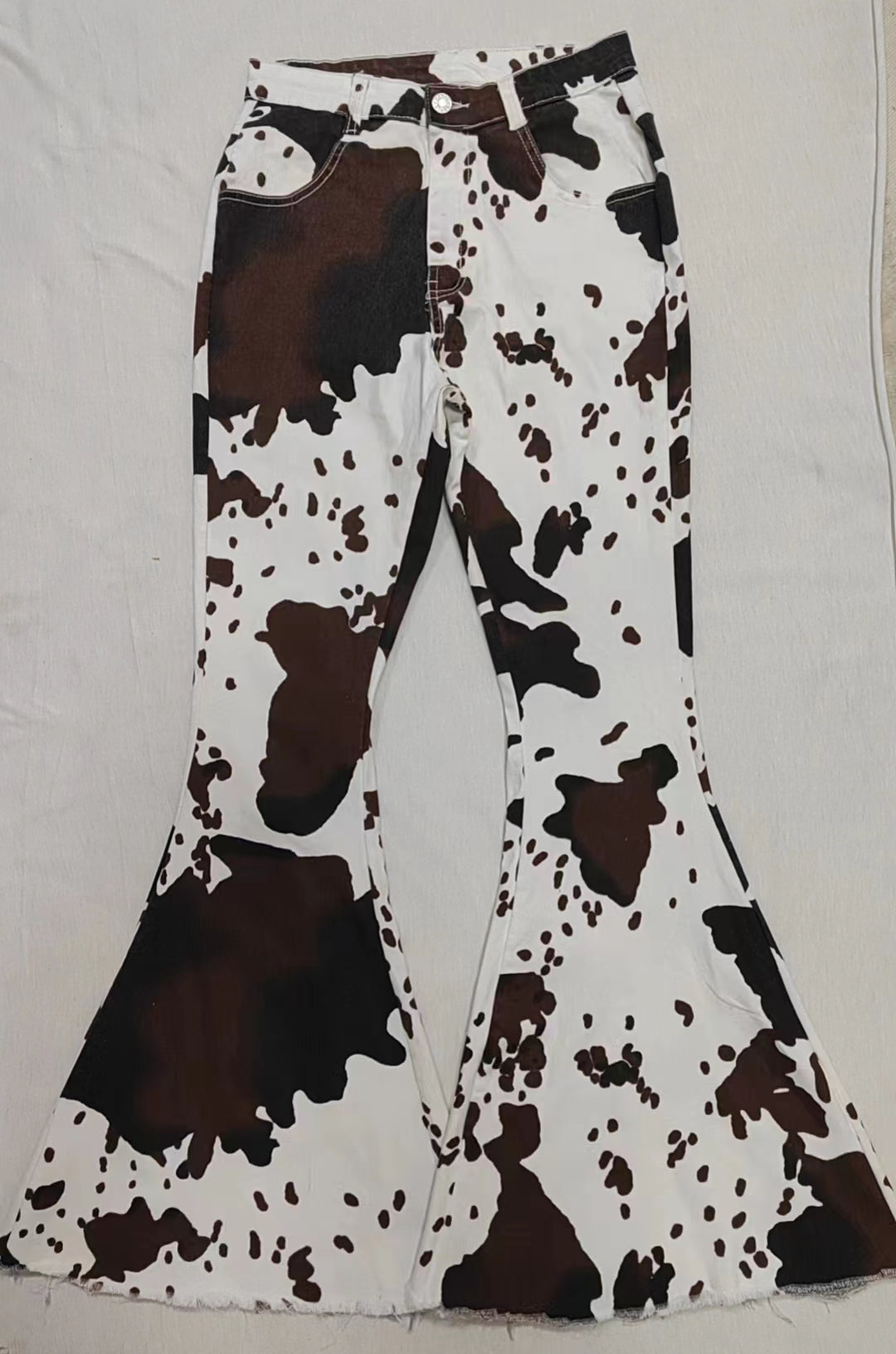 Adult cow print denim western bell bottom jeans P0120