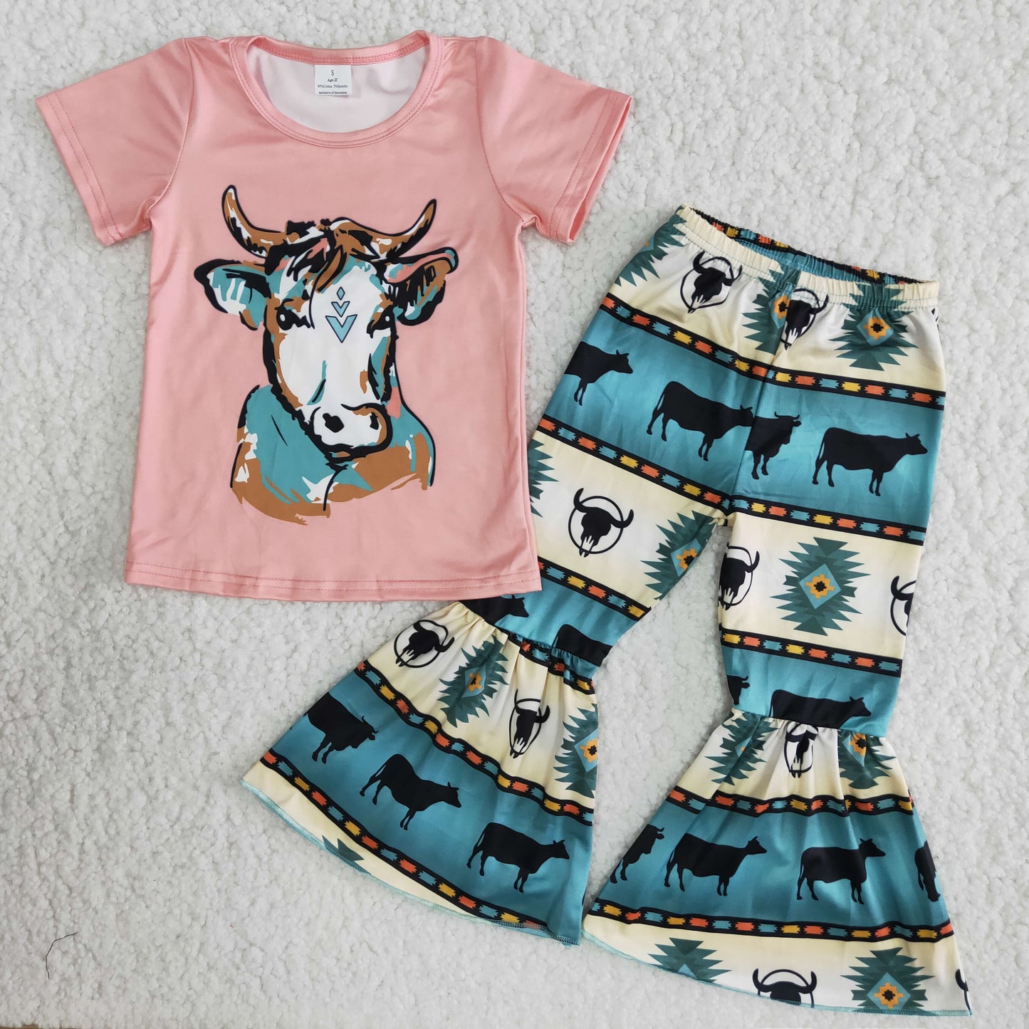 (Promotion)Short sleeve bell bottom pants western outfits B12-15