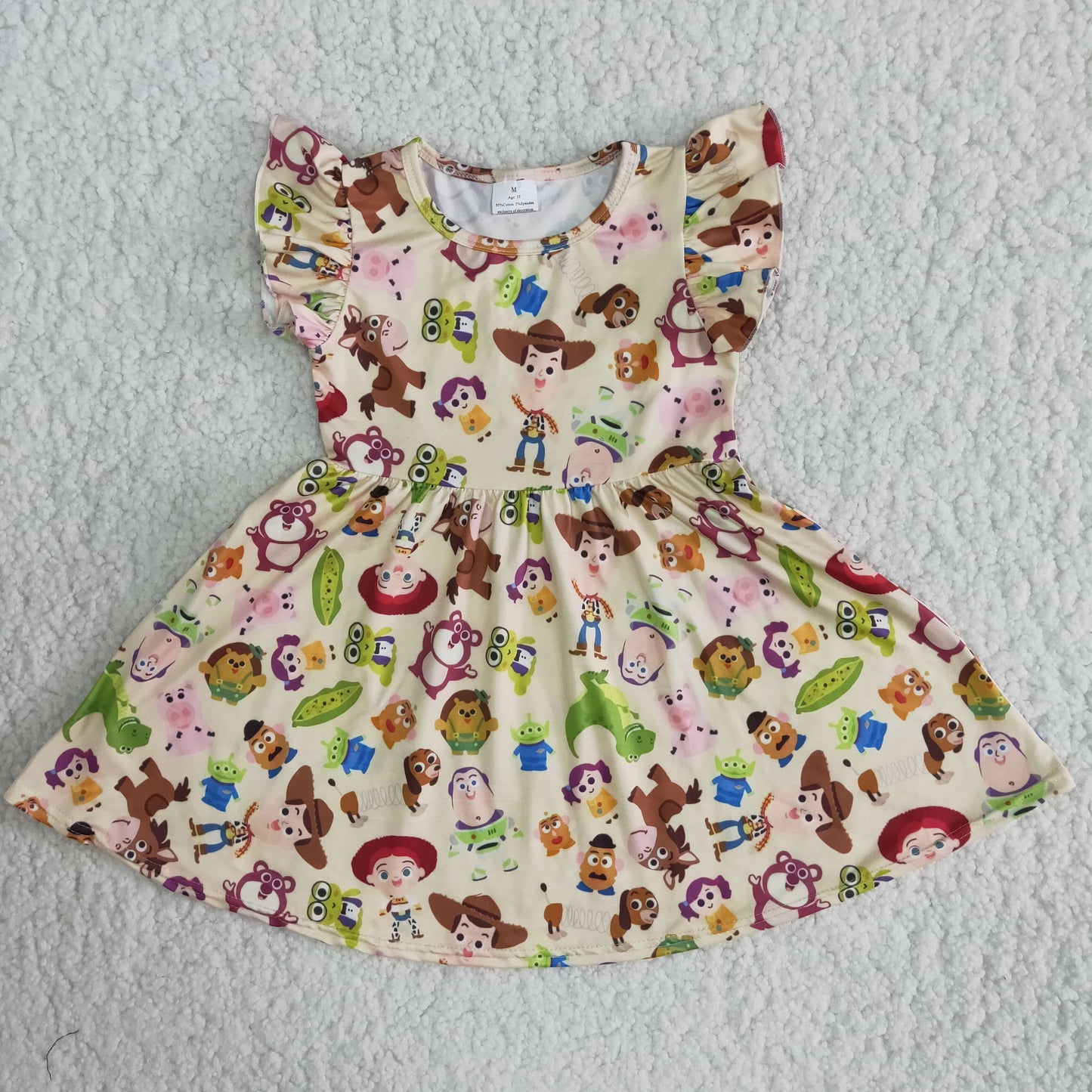 Flutter sleeves knee length cartoon print dress B15-12