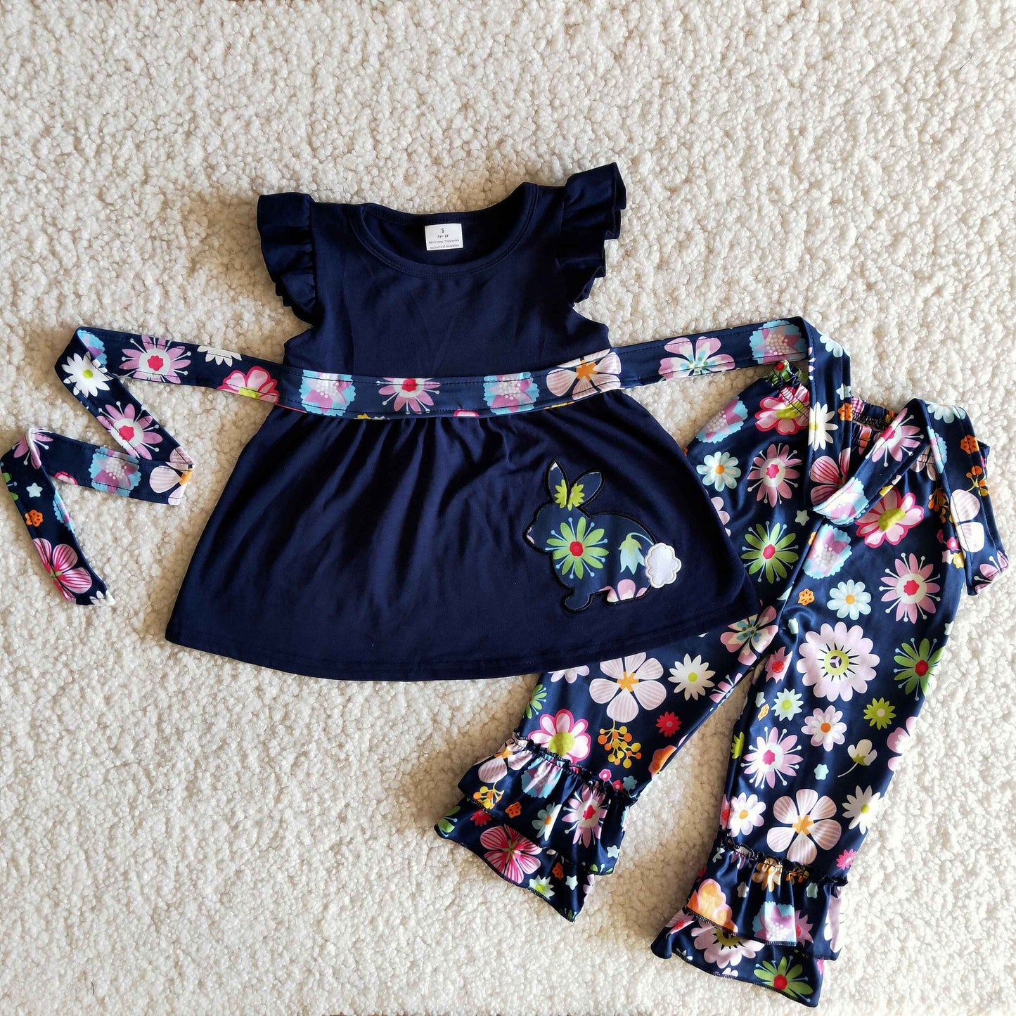 (Promotion)Flutter sleeve tunic bunny embroideried outfits B10-15