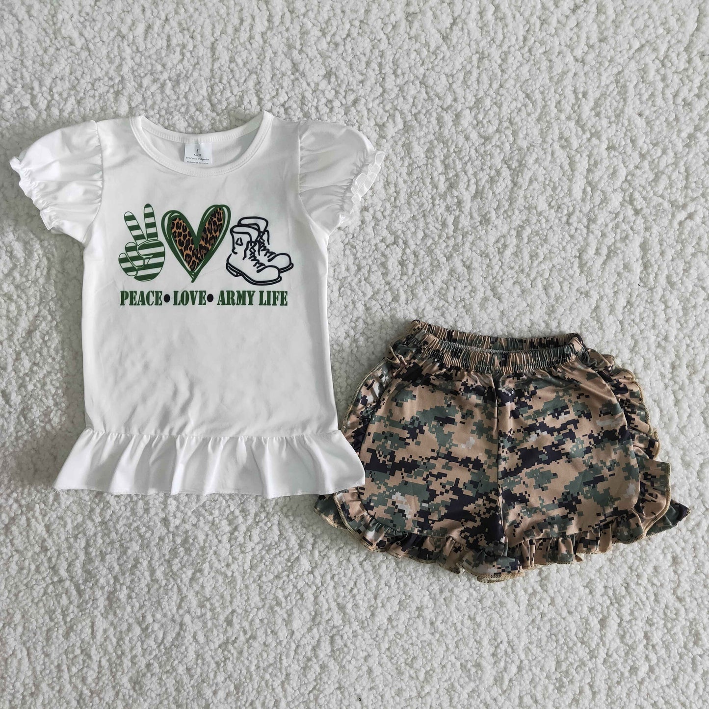 Girls summer camo print ruffle outfits B8-14