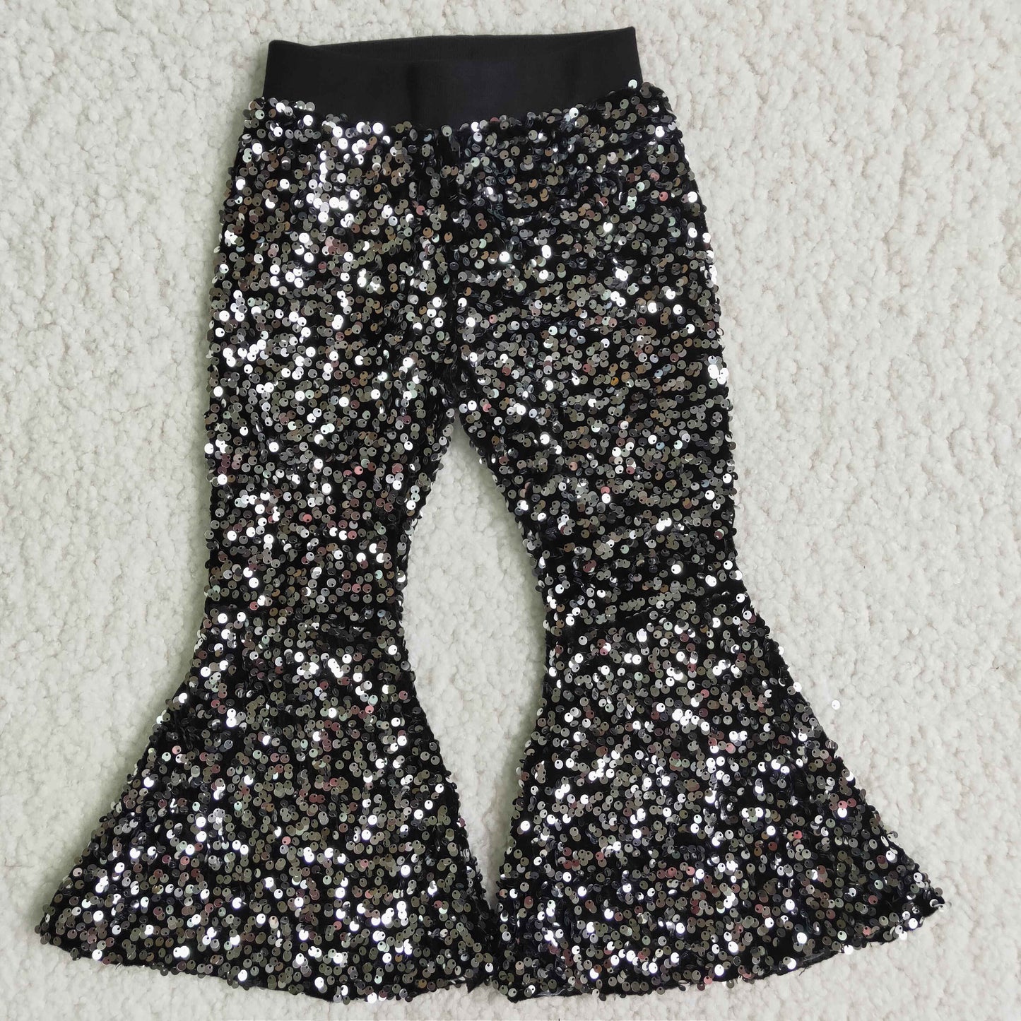 Black sequined bell bottom pants E5-30