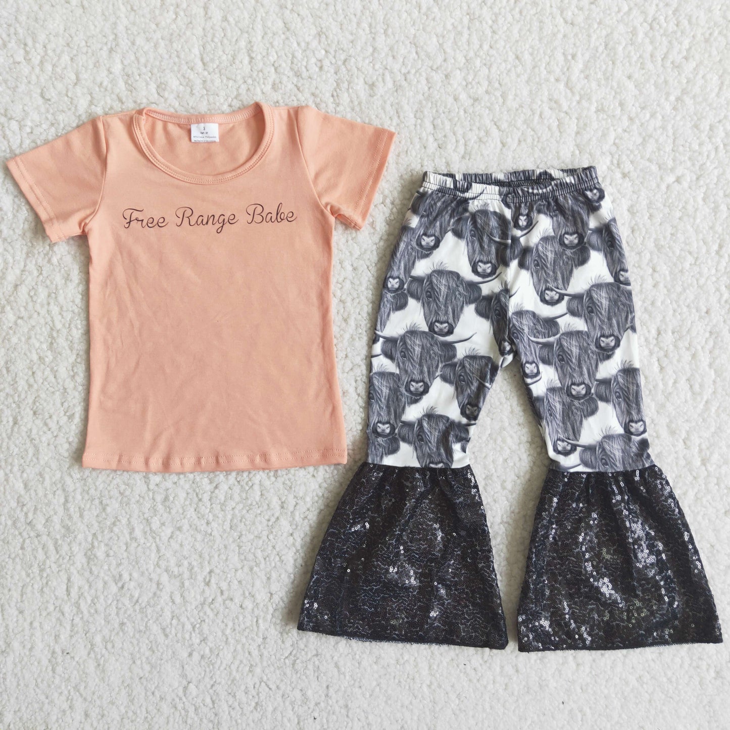 (Promotion) C13-5 Short sleeve bell bottom sequin ruffle pants outfits