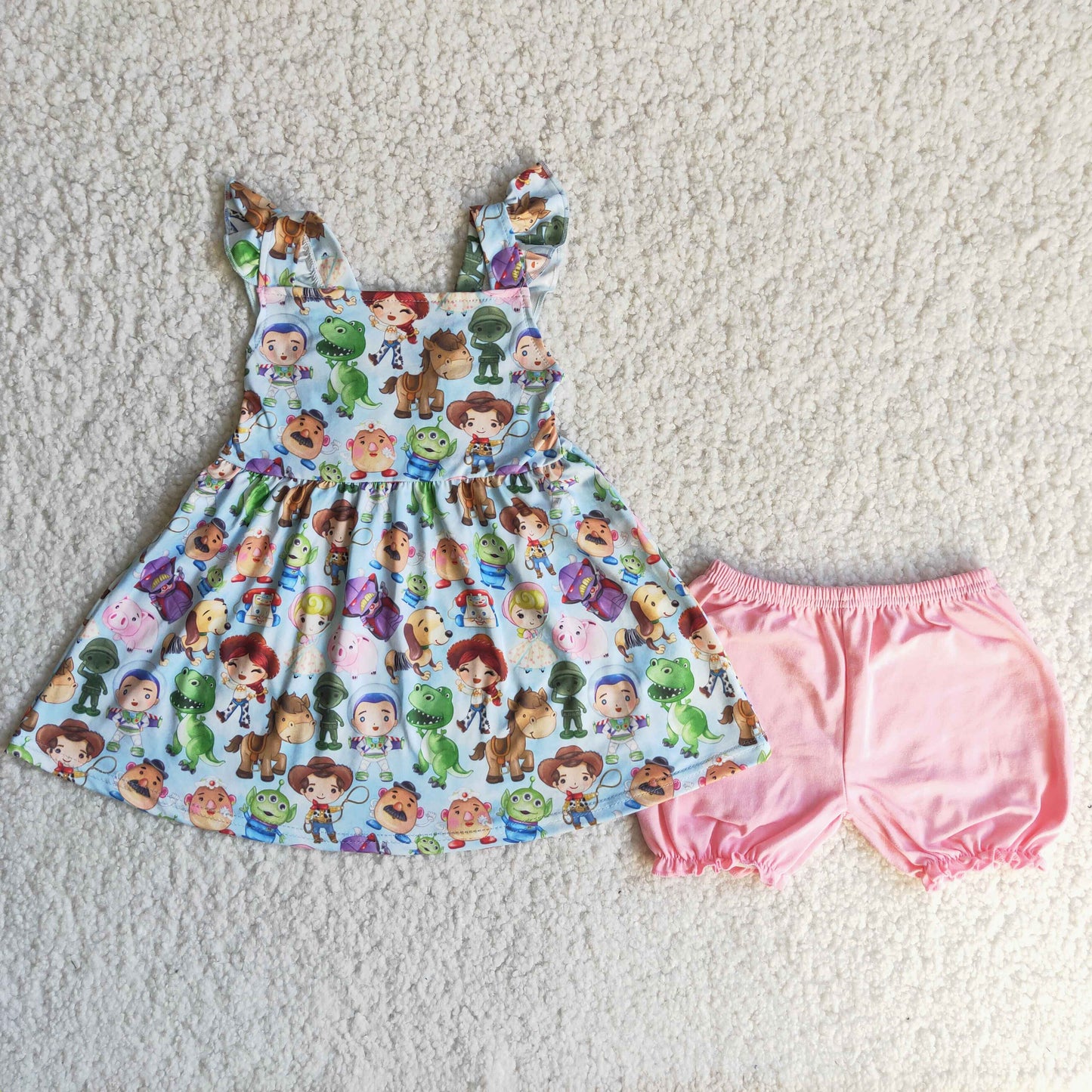 (Promotion)Flutter sleeve cartoon pink shorts summer outfits C14-3